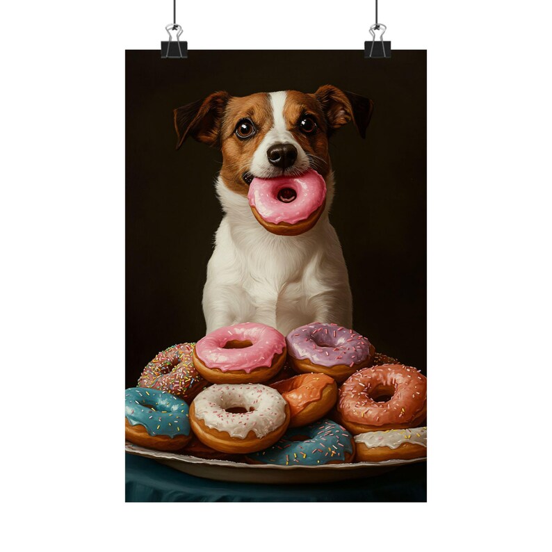 Funny Dog With Donut, Jack Russell Terrier Print, Cute Dog Wall Art, Donut Lover Print Dog Kitchen Decor, Pet Portrait, Colorful Donuts Art image 10
