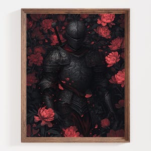 Dark Knight Art Print, Gothic Wall Decor, Medieval Warrior Painting ...