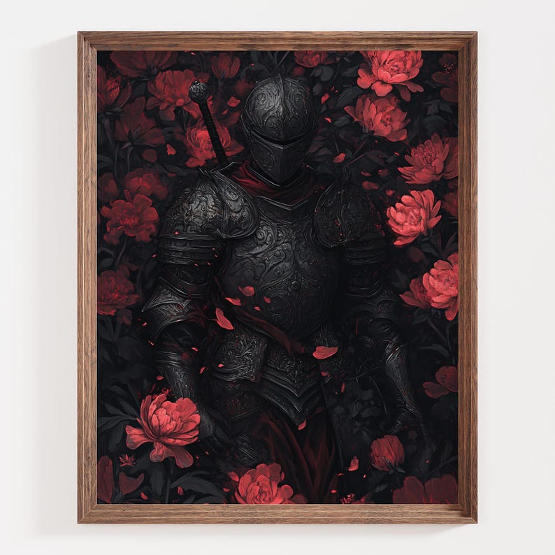 Dark Knight Art Print, Gothic Wall Decor, Medieval Warrior Painting ...