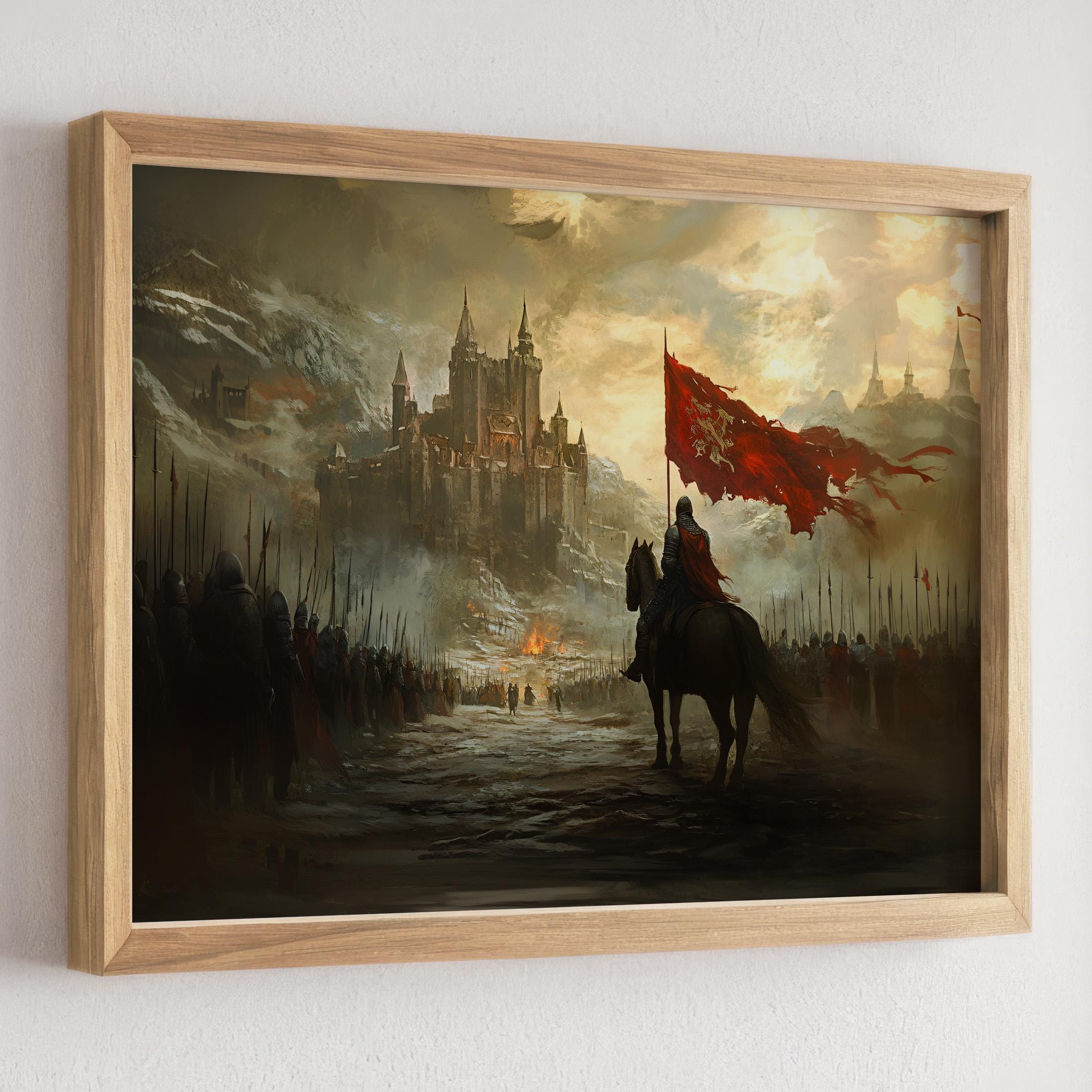 Epic Fantasy Battle Painting, Medieval Battle Wall Art, Fantasy Knight ...