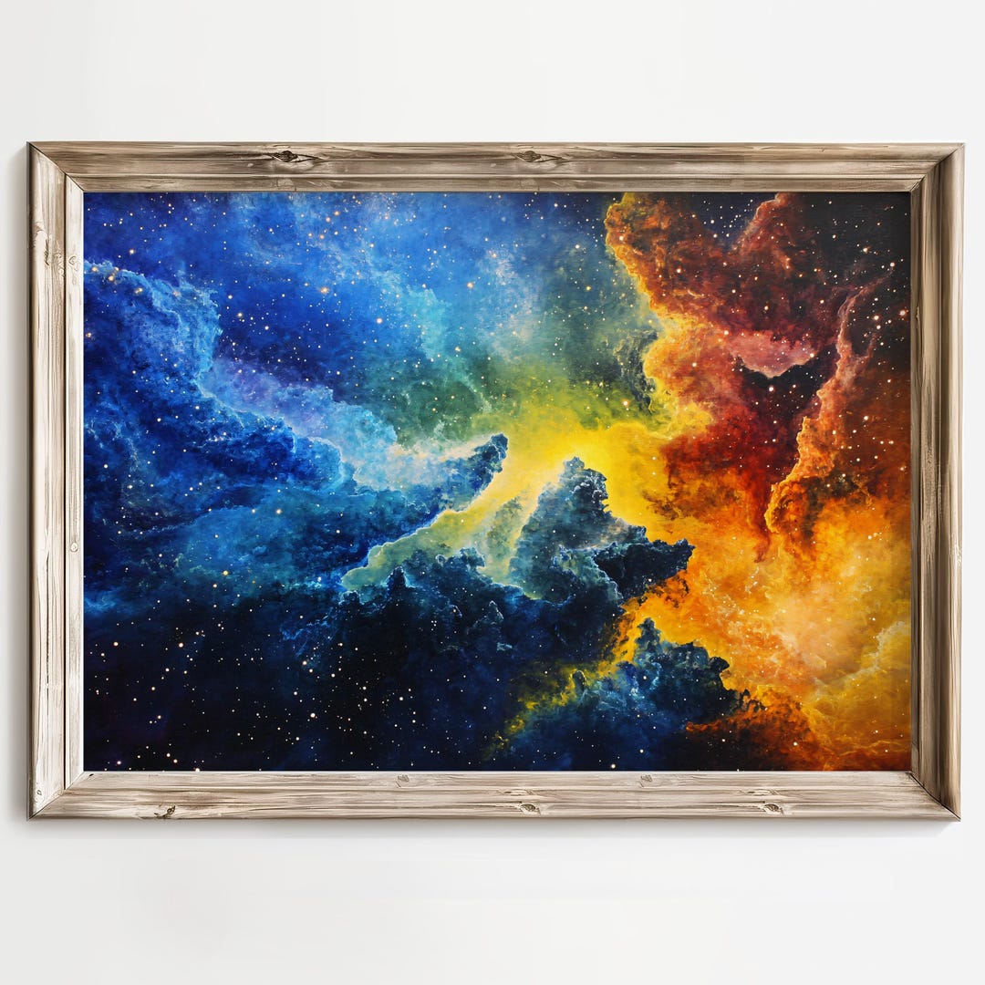 Colorful Nebula Art Print, Abstract Space Painting, Cosmic Art, Vibrant ...