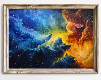Colorful Nebula Art Print, Abstract Space Painting, Cosmic Art, Vibrant Galaxy Artwork, Modern Wall Art, Starry Sky Print, Universe Art