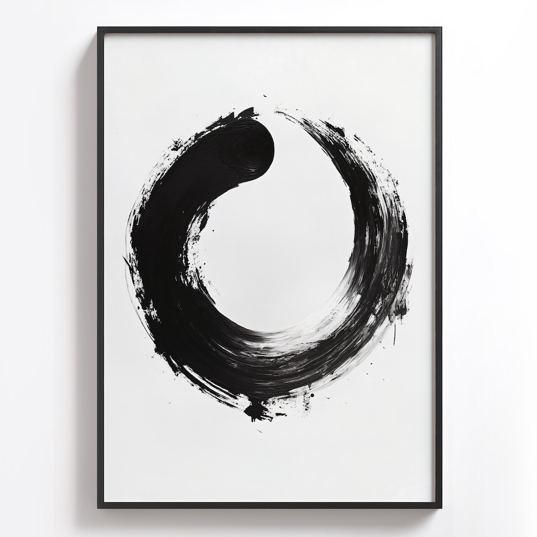 Zen Enso Circle Wall Art, Minimalist Japanese Ink Brush Painting, Black ...