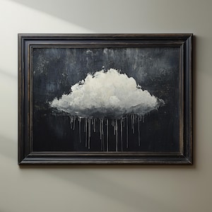 Minimalist Cloud Art Print, Abstract Rain Painting, Moody Dark Sky Artwork, Modern Surreal Wall Decor, Dripping Cloud Canvas Print