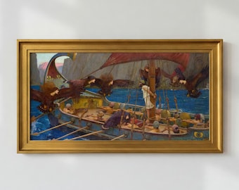 Ulysses And The Sirens Painting, John William Waterhouse Print, Mythological Greek Art, Epic Odyssey Scene, Victorian Fantasy Wall Decor