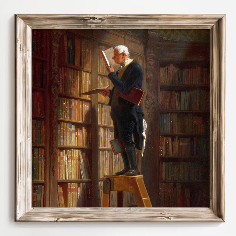 The Bookworm Art Print, Vintage Library Painting, Classical Book Lover Decor, 19th Century Reading Artwork, Antique Literary Wall Art image 9