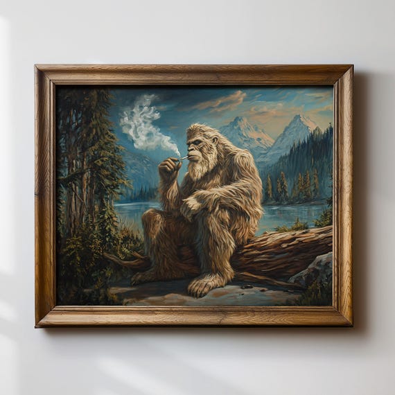 bigfoot smoking a cigarette Bigfoot Smoking Cigarette Wall Art, Sasquatch Lake Matte Print, Mythical  Creature Decor, Rustic Bigfoot Painting, Gift for Cryptid Lovers
