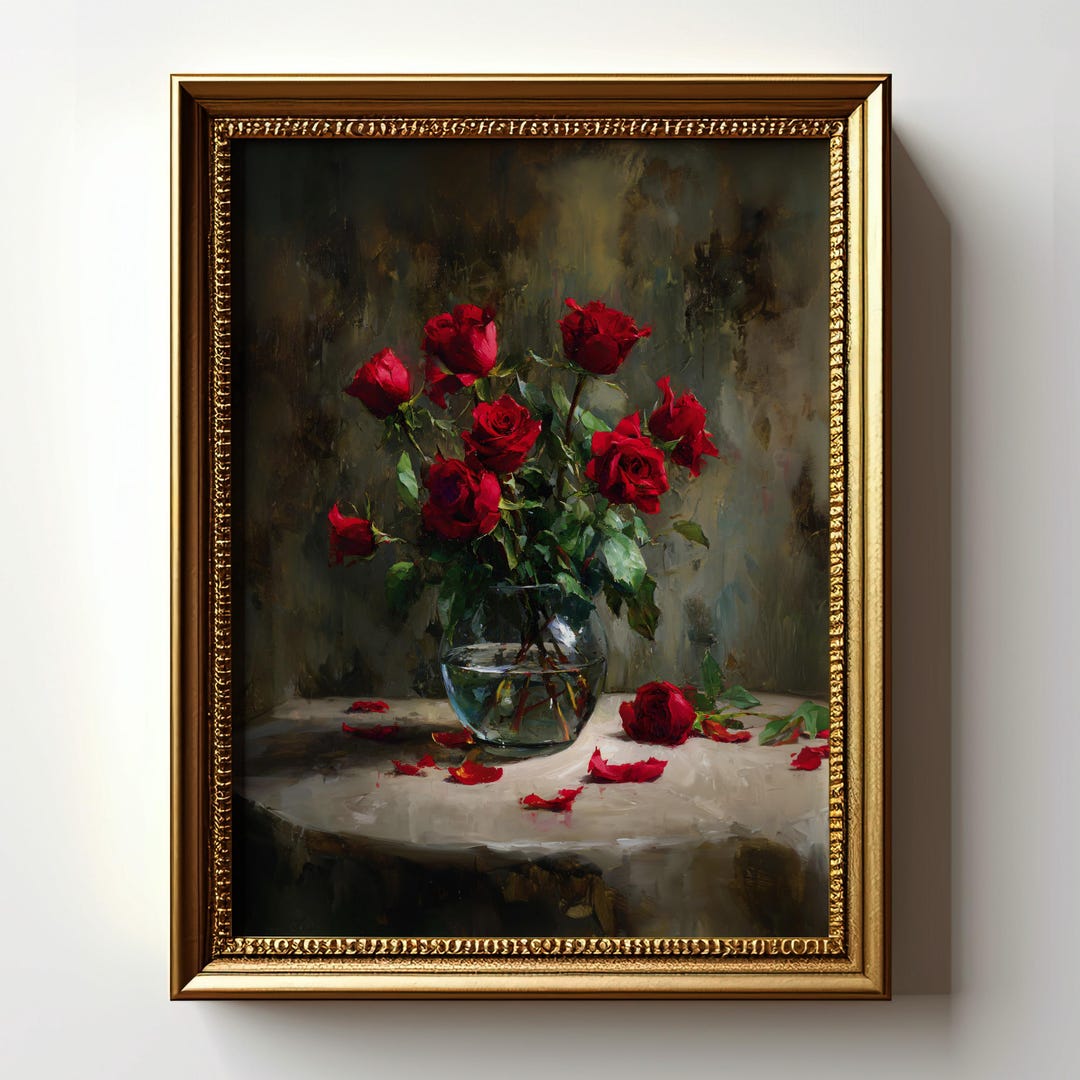 Valentines Day, Red Roses Wall Art Print, Romantic Floral Still Life ...