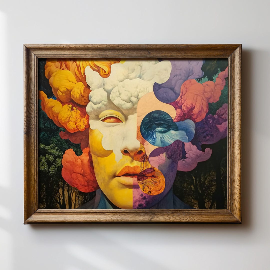 Surreal Psychedelic Face Art Print, Colorful Abstract Mindscape Wall ...