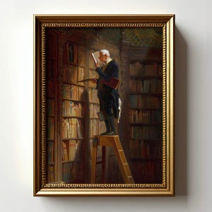 The Bookworm Art Print, Vintage Library Painting, Classical Book Lover Decor, 19th Century Reading Artwork, Antique Literary Wall Art