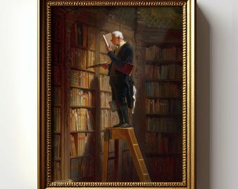 The Bookworm Art Print, Vintage Library Painting, Classical Book Lover Decor, 19th Century Reading Artwork, Antique Literary Wall Art