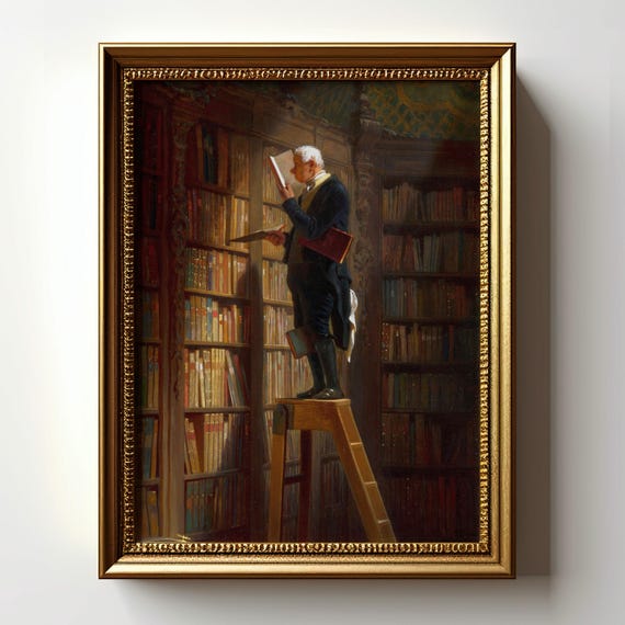 The Bookworm Art Print, Vintage Library Painting, Classical Book Lover Decor, 19th Century Reading Artwork, Antique Literary Wall Art