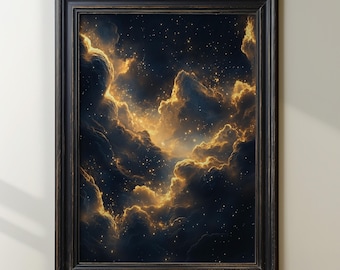 Stunning Cosmic Clouds Art Print, Galaxy and Stars Wall Decor, Celestial Landscape Painting, Nebula Artwork, Space and Astronomy Poster