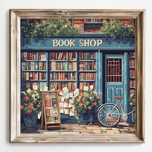 Charming Bookshop Art Print, Vintage Bookstore Wall Decor, Cozy Library ...