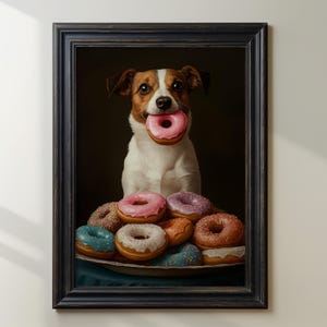 Funny Dog With Donut, Jack Russell Terrier Print, Cute Dog Wall Art, Donut Lover Print Dog Kitchen Decor, Pet Portrait, Colorful Donuts Art image 6