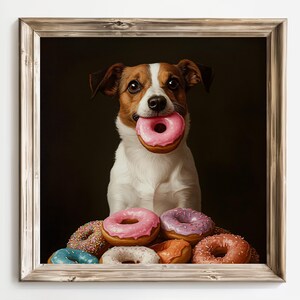 Funny Dog With Donut, Jack Russell Terrier Print, Cute Dog Wall Art, Donut Lover Print Dog Kitchen Decor, Pet Portrait, Colorful Donuts Art image 9