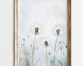 Minimalist Dandelion Art, Botanical Wall Art, Dandelion Art Print, Watercolor Dandelion Decor, Wildflower Art, Whimsical Art Print, Gift For