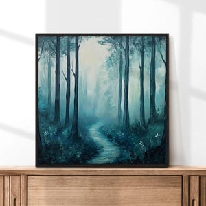 Moody Forest Art, Forest Path Art, Foggy Forest Painting, Dark Forest Decor, Moody Decor, Enchanted Forest Print, Moody Landscape Wall Art afbeelding 8
