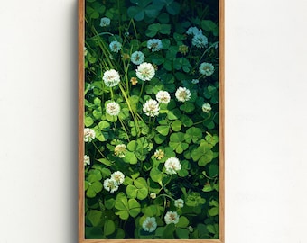 White Clover Flower Botanical Wall Art, Green Meadow Plant Illustration, Nature Garden Artwork, Cottagecore Floral Decor, Wildflower Poster