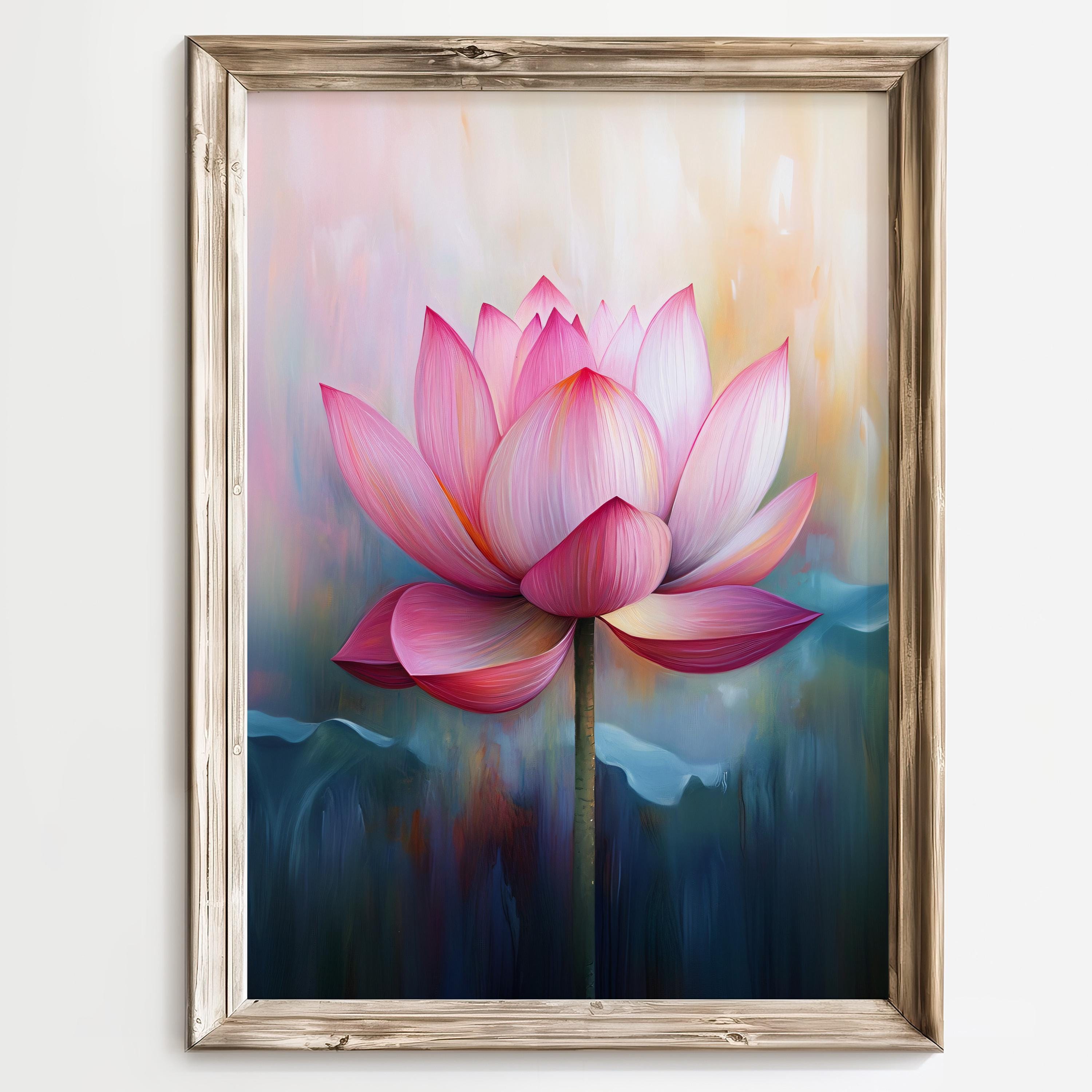 Pink Lotus Flower Wall Art, Zen Floral Print, Tranquil Meditation
