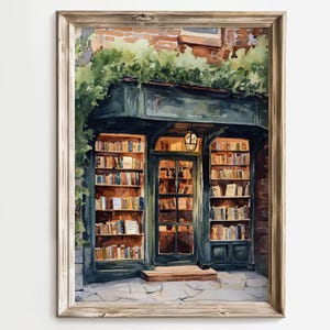 Cozy Bookstore Watercolor Print, Vintage Bookshop Wall Art, Literary Decor, Book Lover Gift, Old Bookstore Painting, Reading Nook Poster