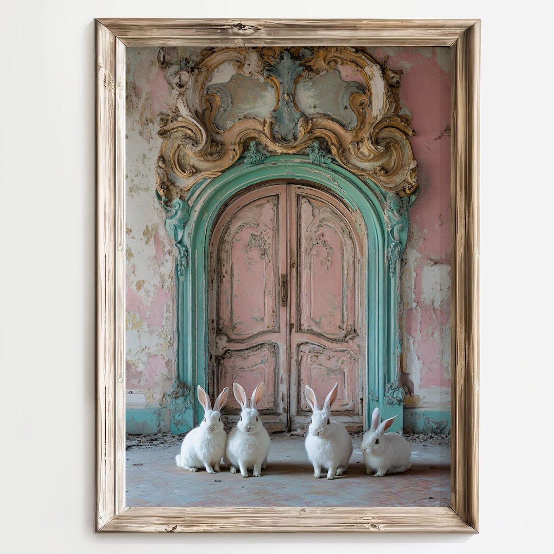 White Rabbits, Baroque Door, Shabby Chic Wall Art, Whimsical Bunny ...