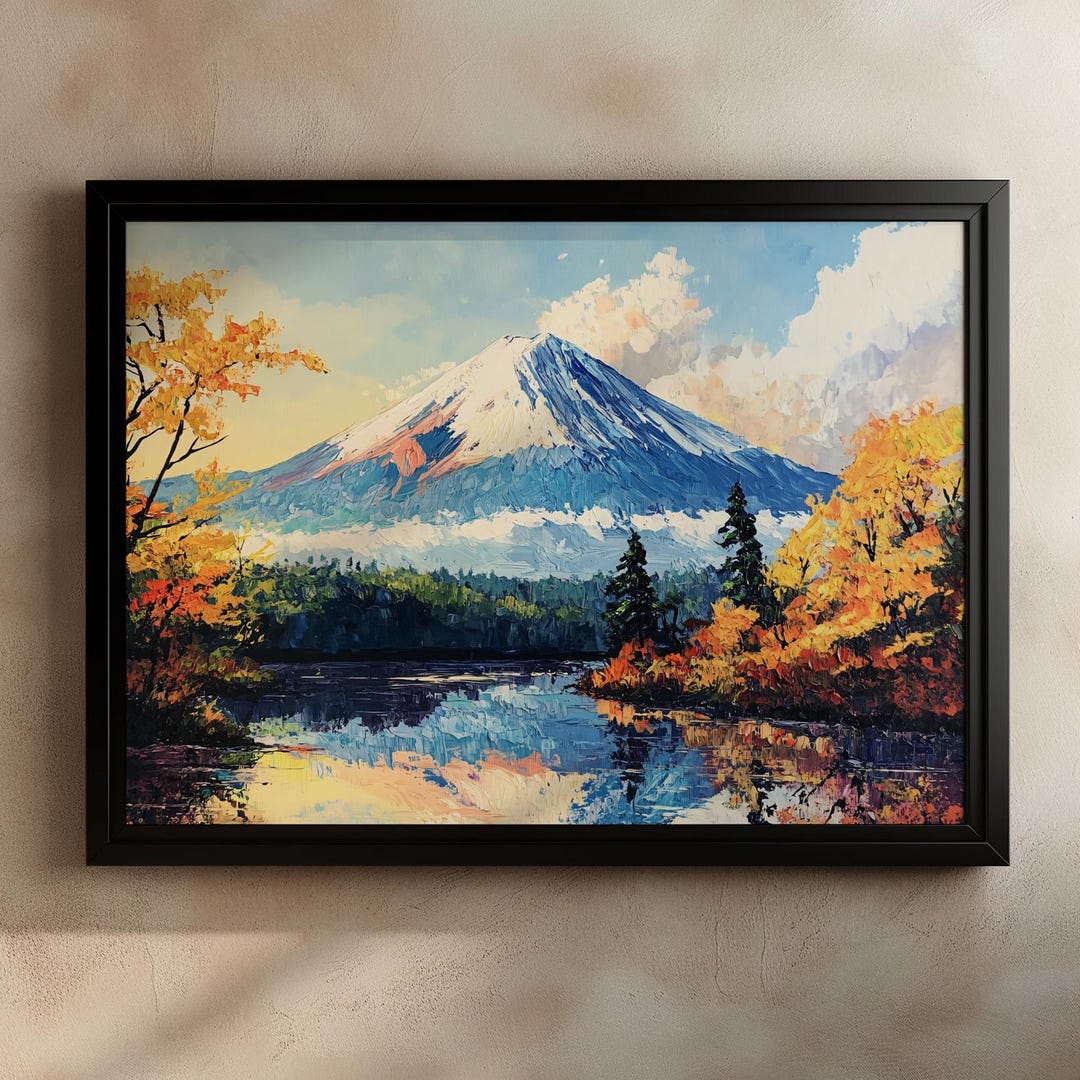 Mount Fuji Autumn Print, Japanese Mountain Landscape, Fall Foliage Art ...