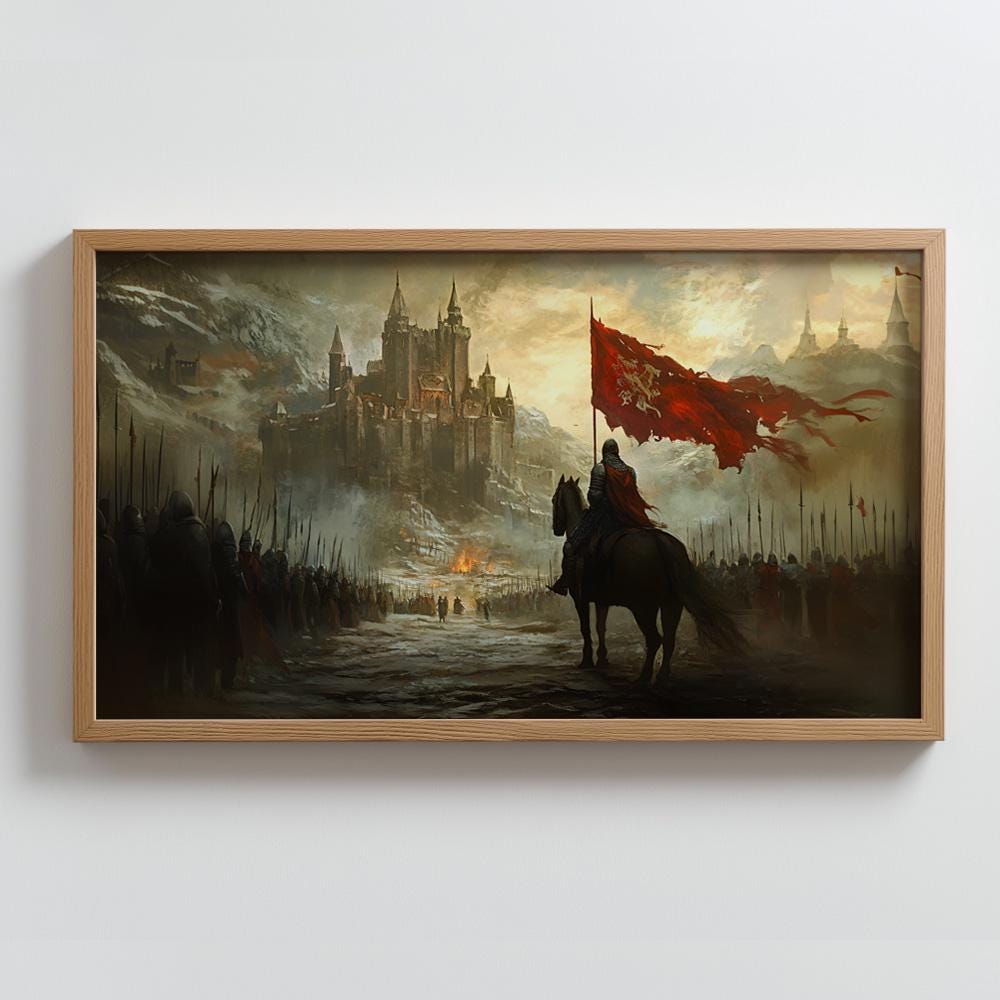 Epic Fantasy Battle Painting, Medieval Battle Wall Art, Fantasy Knight ...