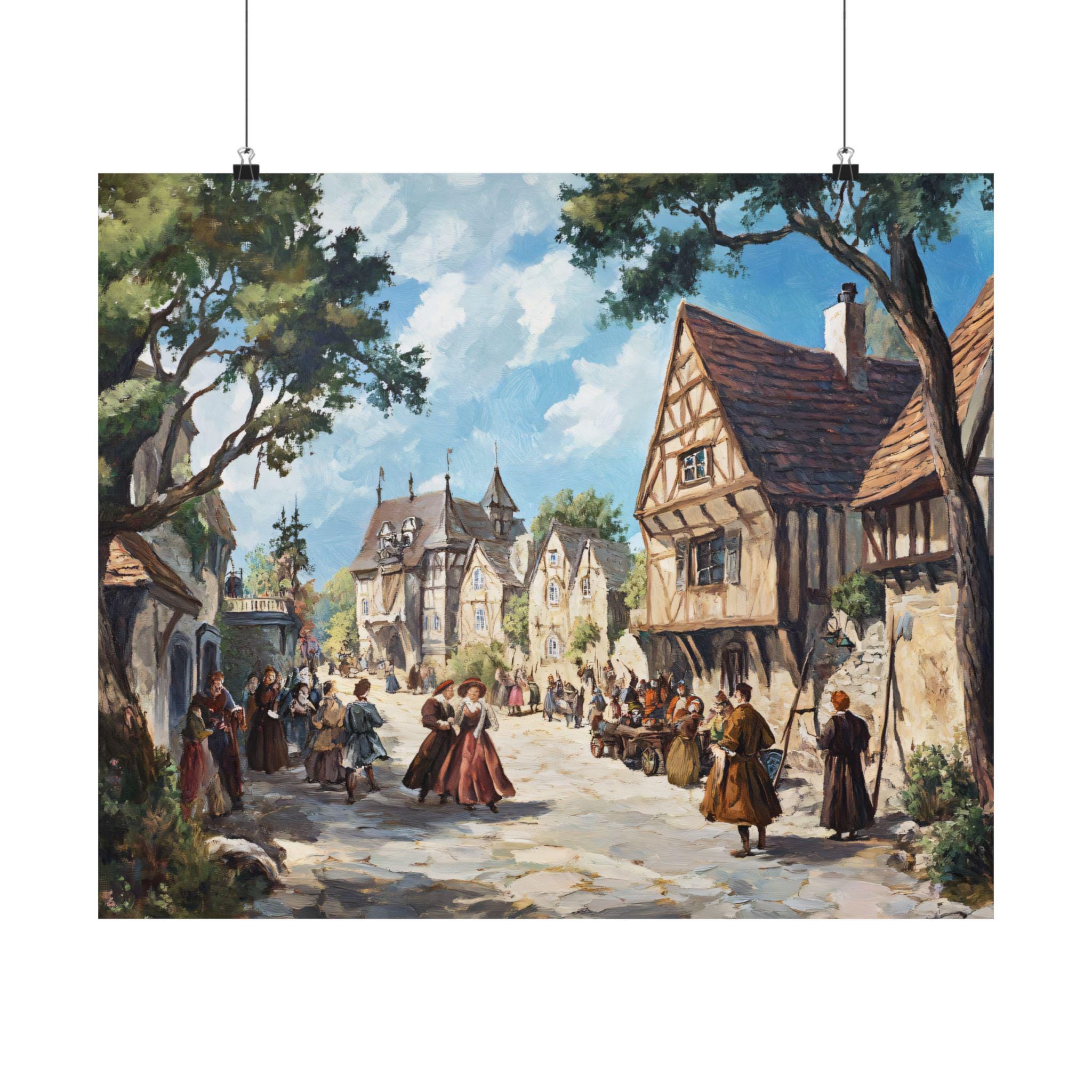 Medieval Festival Art, Vintage Village Decor, Medieval Village