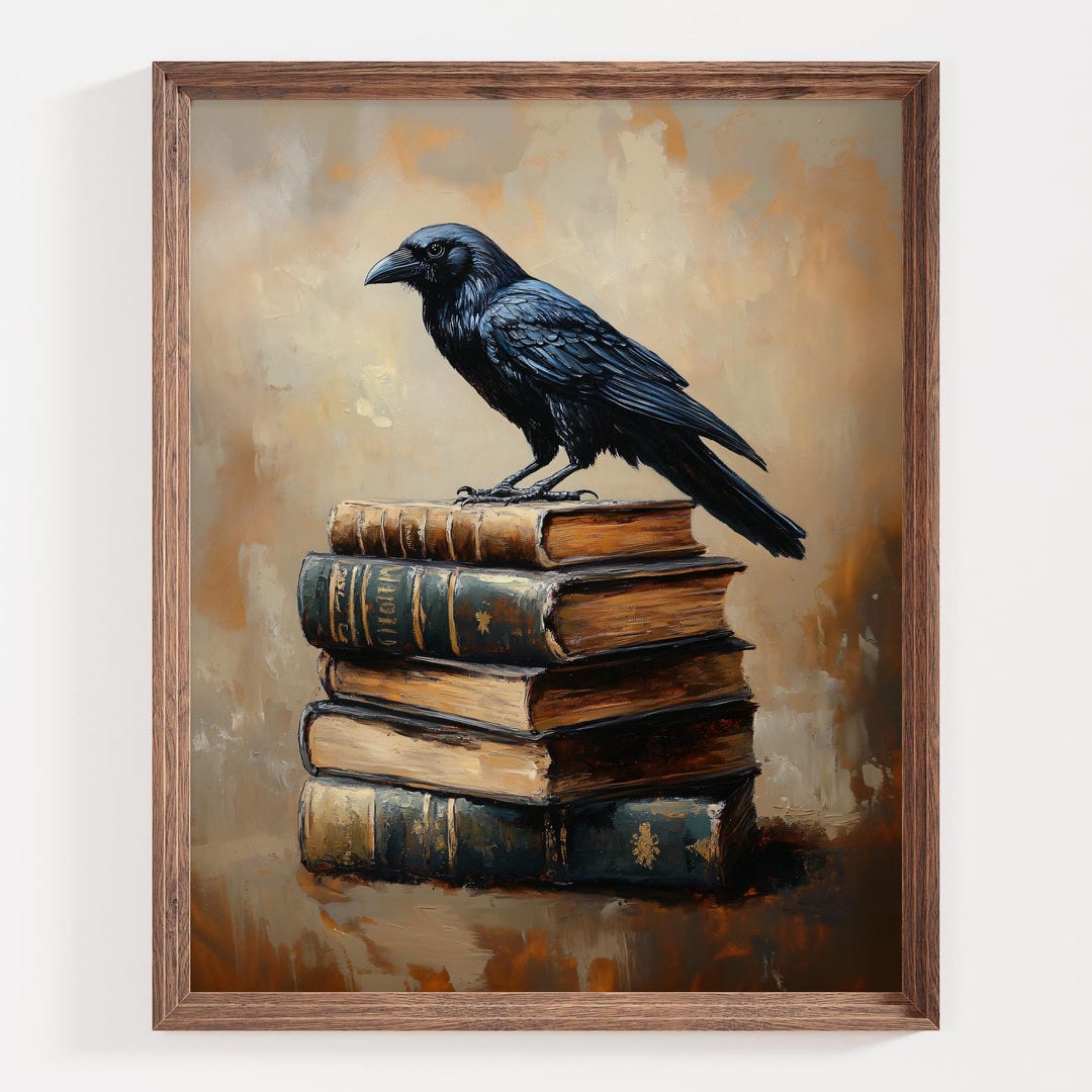 Raven on Antique Books Art Print, Gothic Wall Decor, Literary Raven ...