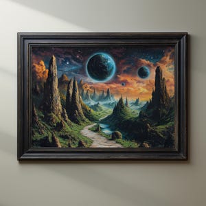 Fantasy Landscape Wall Art, Sci-Fi Planet Artwork, Surreal Space Decor, Alien World Painting, Cosmic Scenery Print, Celestial Home Decor