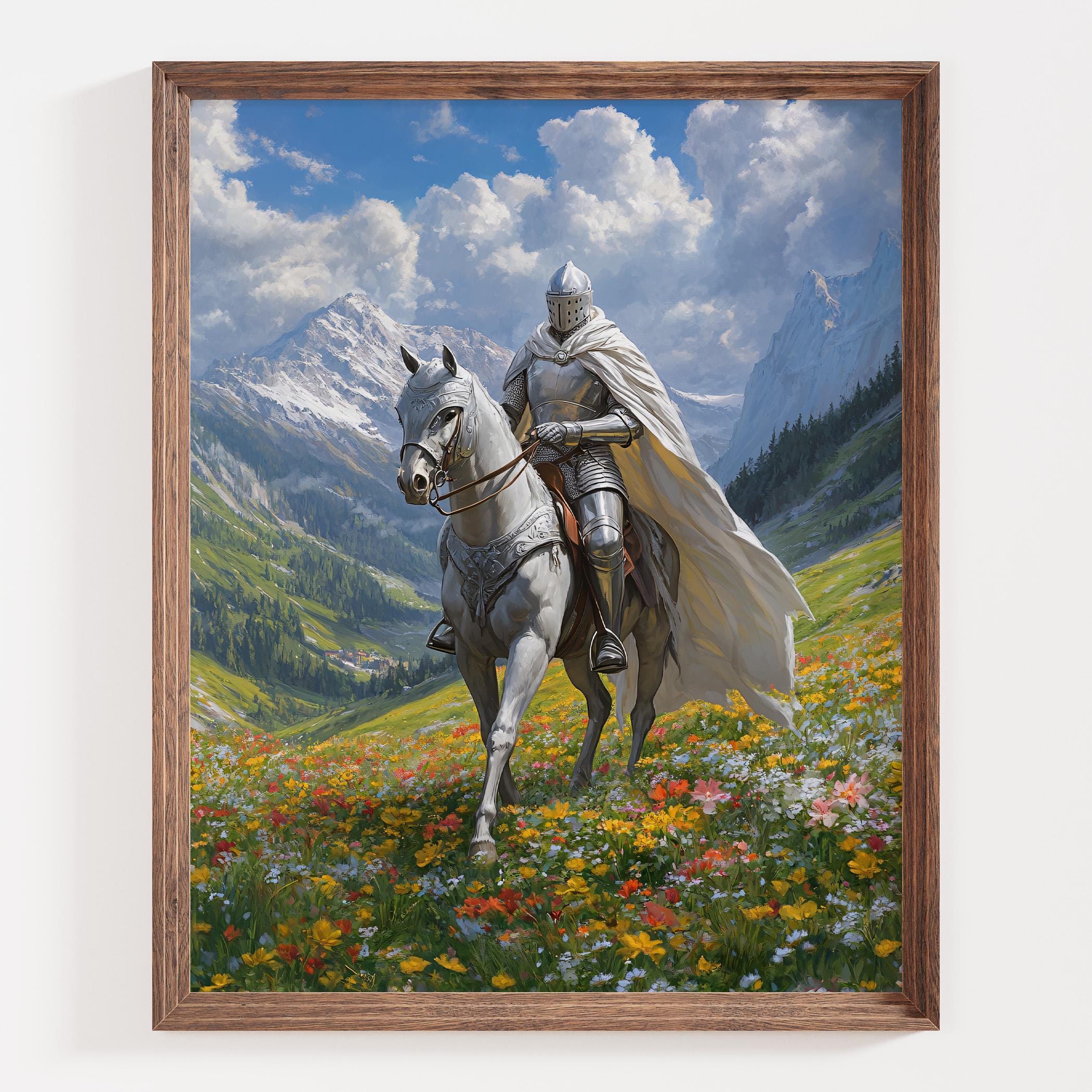 Knight in Shining Armor Print, Medieval Fantasy Wall Art, White Horse ...