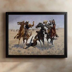 Old West Cowboy Action Print, Frederic Remington Art, Wild West Rodeo, Vintage Western Decor, Horseback Lasso Painting, Cowboy Wall Art