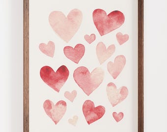Watercolor Heart Matte Print, Valentines Day Wall Art, Romantic Decor, Love-Themed Illustration, Pink Aesthetic, Cute Hearts