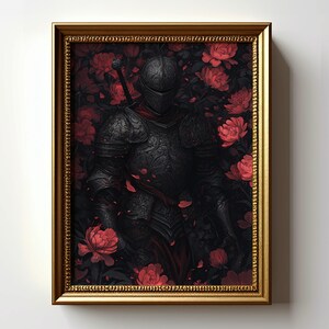 Dark Knight Art Print, Gothic Wall Decor, Medieval Warrior Painting ...