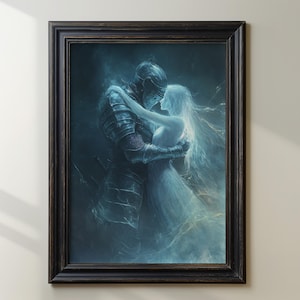 Ghost Woman And Knight, High Fantasy Art Print, Ethereal Embrace, Romantic Fantasy Wall Art, Gothic Surreal Print, Dark Love Decor