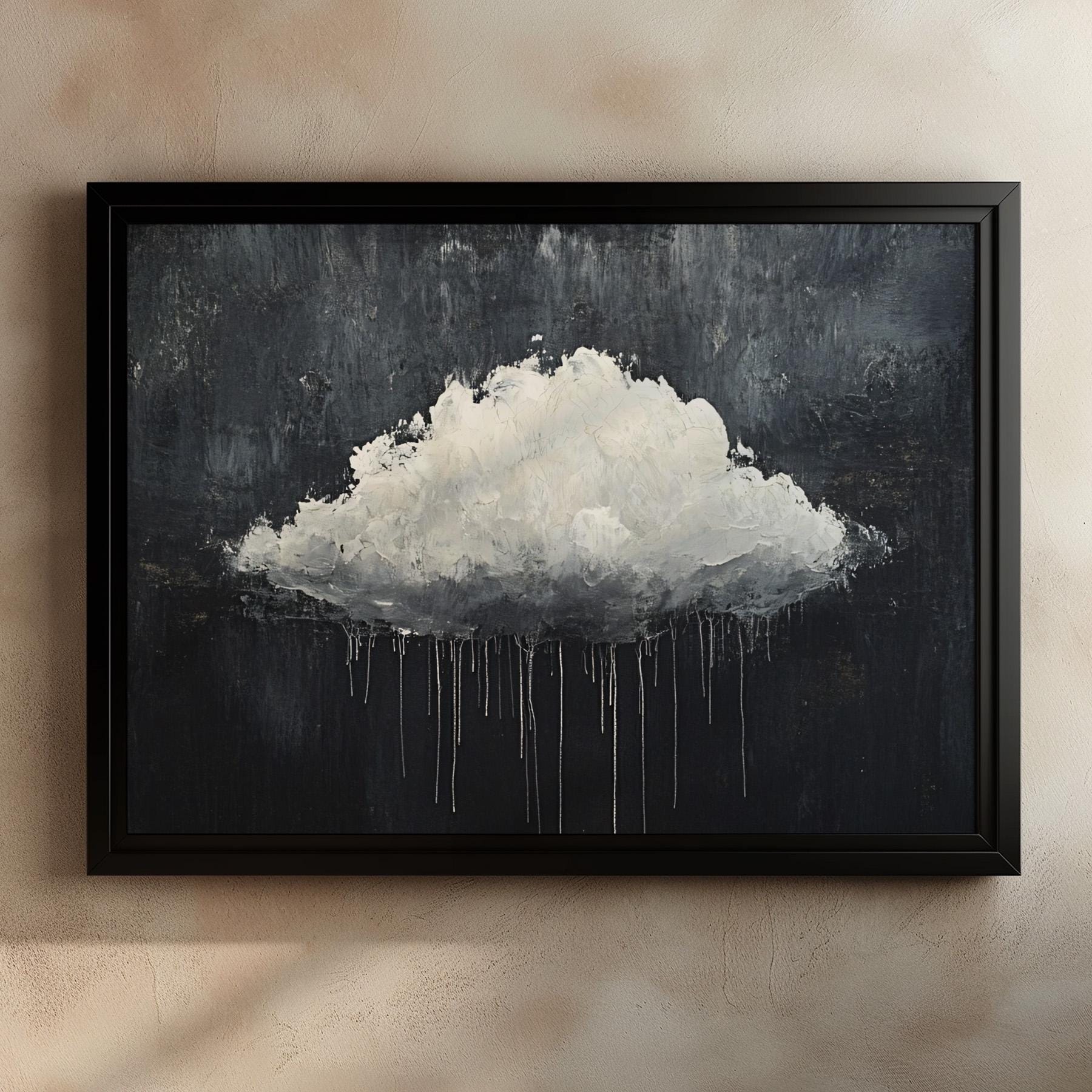 Minimalist Cloud Art Print, Abstract Rain Painting, Moody Dark Sky ...