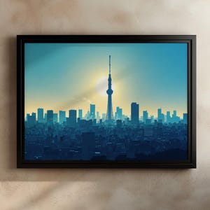 Tokyo Skyline Wall Art, Skytree Sunset Print, Japan Cityscape Poster, Urban Minimalist Decor, Modern Tokyo Art, Blue City Silhouette