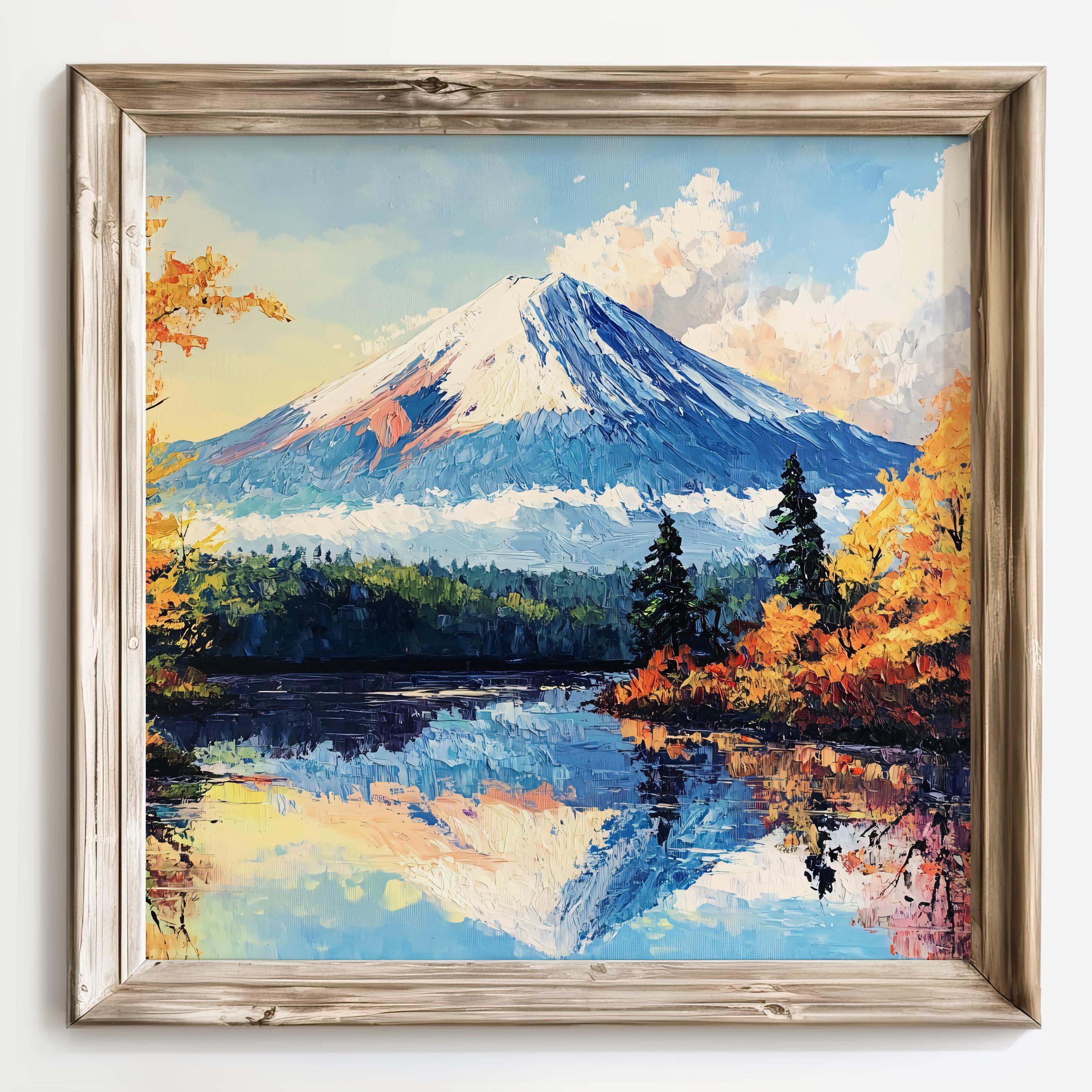 Mount Fuji Autumn Print, Japanese Mountain Landscape, Fall Foliage Art ...