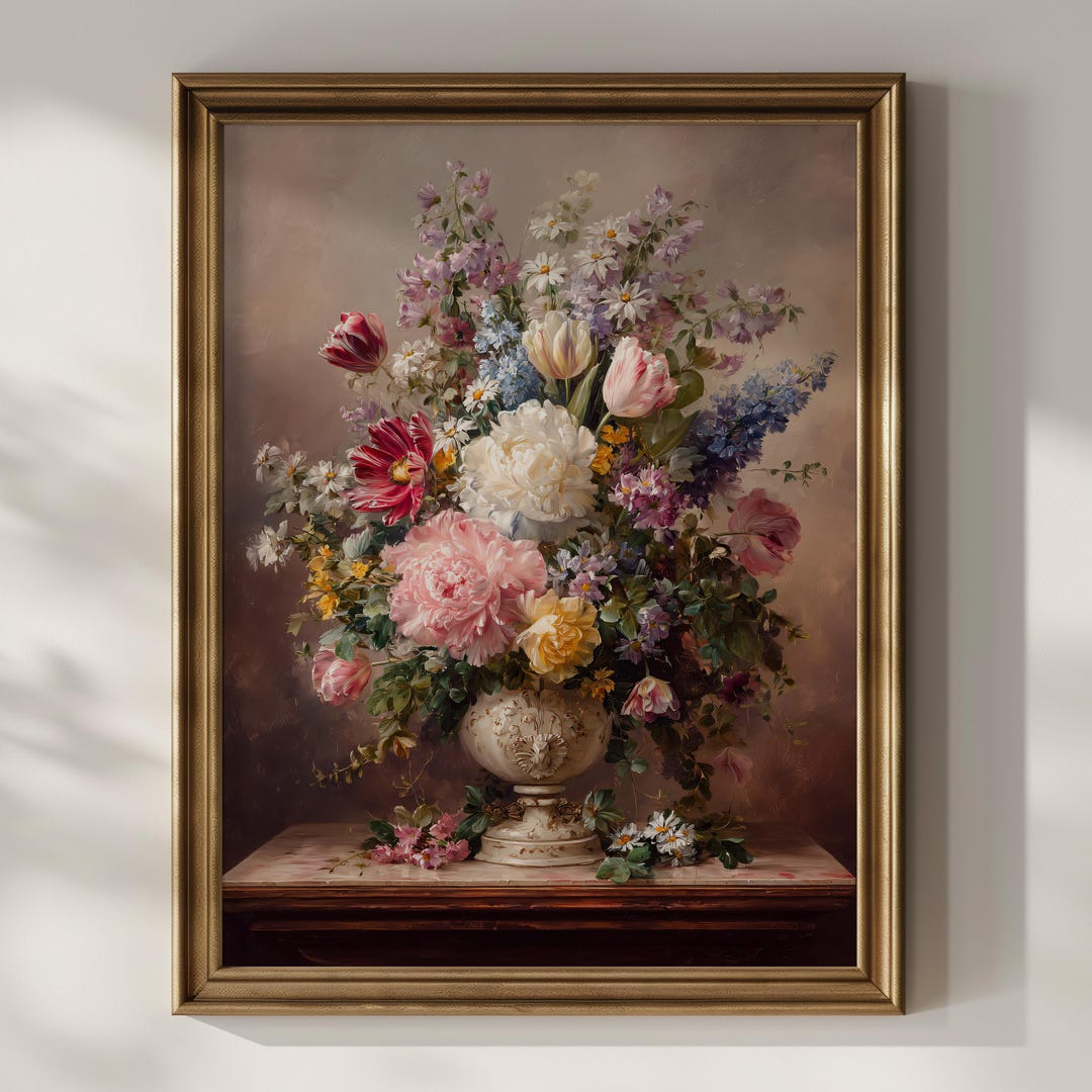 Romantic Floral Still Life Wall Art Print, Classic Flower Bouquet ...