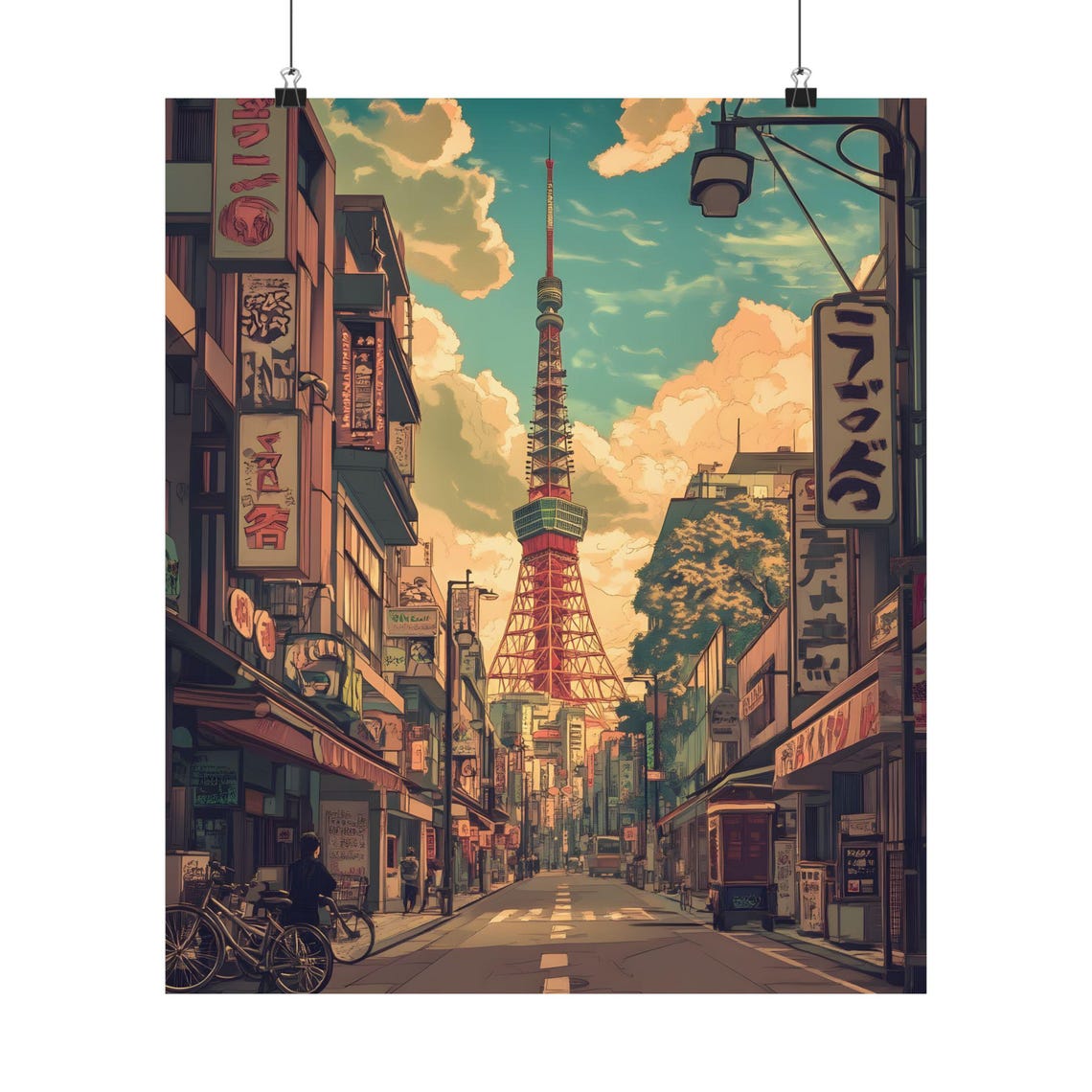 Tokyo Tower Art Print, Vintage Japan Street Scene, Anime Aesthetic Wall ...