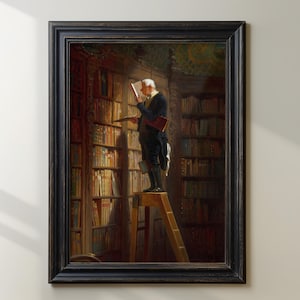 The Bookworm Art Print, Vintage Library Painting, Classical Book Lover Decor, 19th Century Reading Artwork, Antique Literary Wall Art image 4