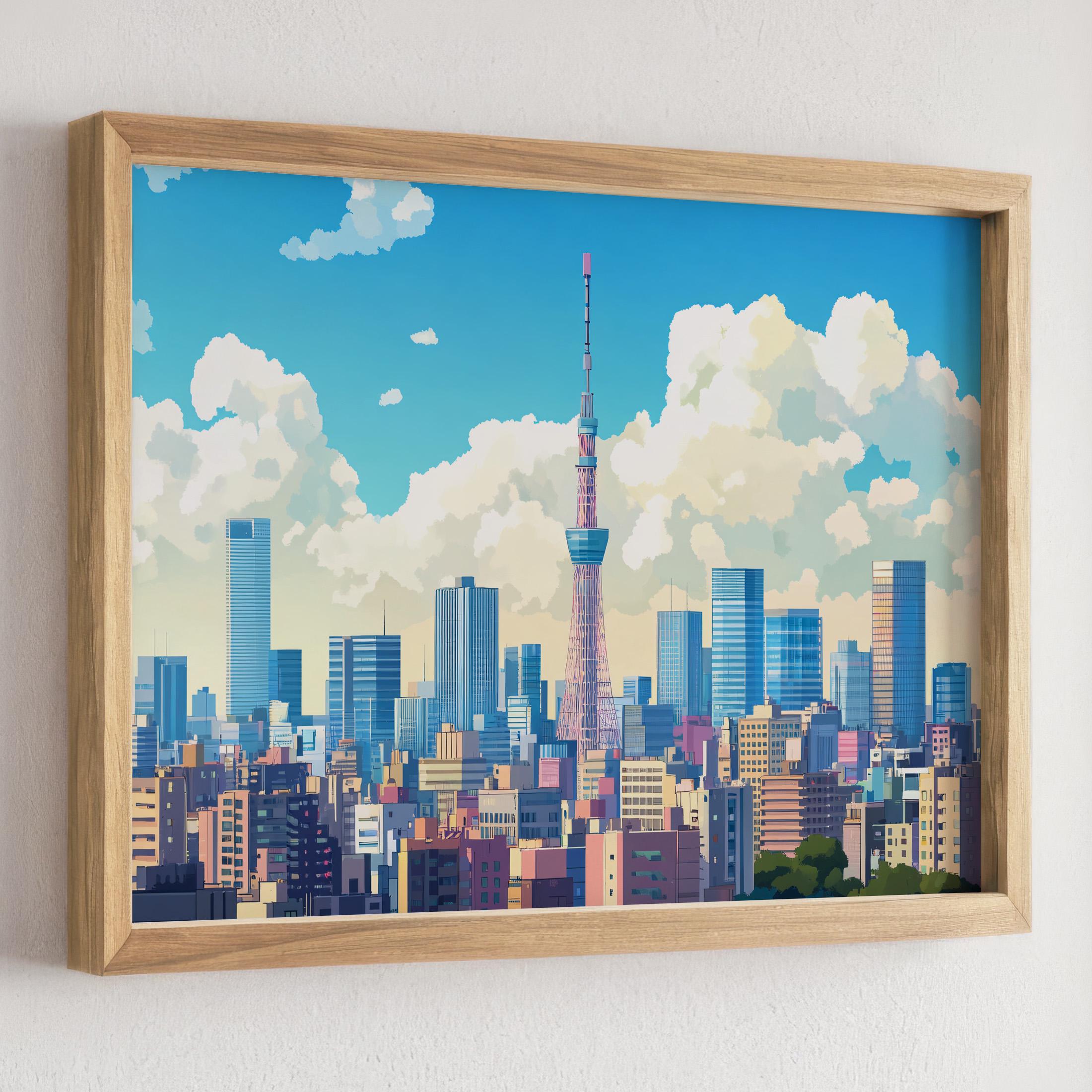 インテリア　アート　Wall of Art 「Tokyo sky」 Tokyo City Skyline Print, Skytree Anime Style Wall Art, Colorful