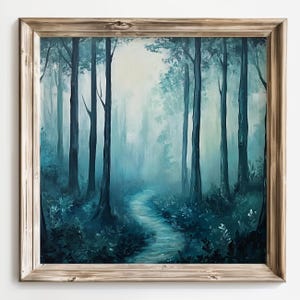 Moody Forest Art, Forest Path Art, Foggy Forest Painting, Dark Forest Decor, Moody Decor, Enchanted Forest Print, Moody Landscape Wall Art afbeelding 9