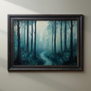 Moody Forest Art, Forest Path Art, Foggy Forest Painting, Dark Forest Decor, Moody Decor, Enchanted Forest Print, Moody Landscape Wall Art afbeelding 2