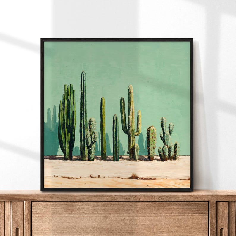 Desert Cactus Wall Art Print, Southwest Landscape Painting Poster ...