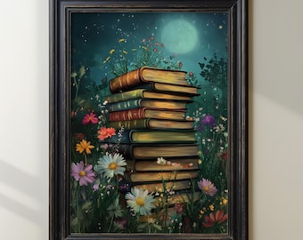 Whimsical Book Art Print, Enchanted Library Decor, Fantasy Book Lover Gift, Cottagecore Reading Aesthetic, Fairytale Literary Wall Art