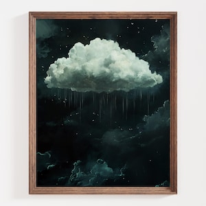 Cloud Art Print, Abstract Sky Painting, Stormy Cloud Wall Art, Moody Landscape, Dark Sky Decor, Rain Cloud Print, Dramatic Nature Art