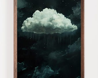 Cloud Art Print, Abstract Sky Painting, Stormy Cloud Wall Art, Moody Landscape, Dark Sky Decor, Rain Cloud Print, Dramatic Nature Art