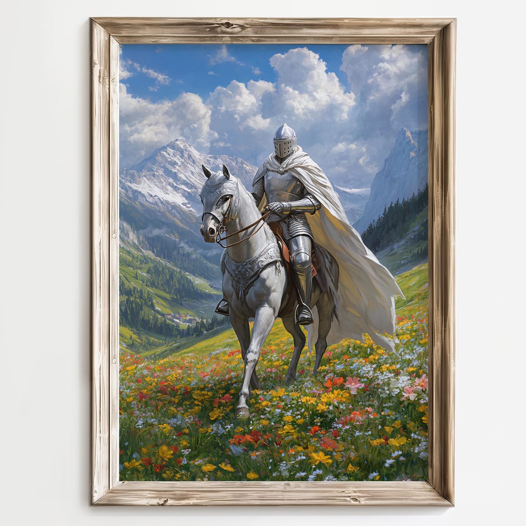 Knight in Shining Armor Print, Medieval Fantasy Wall Art, White Horse ...